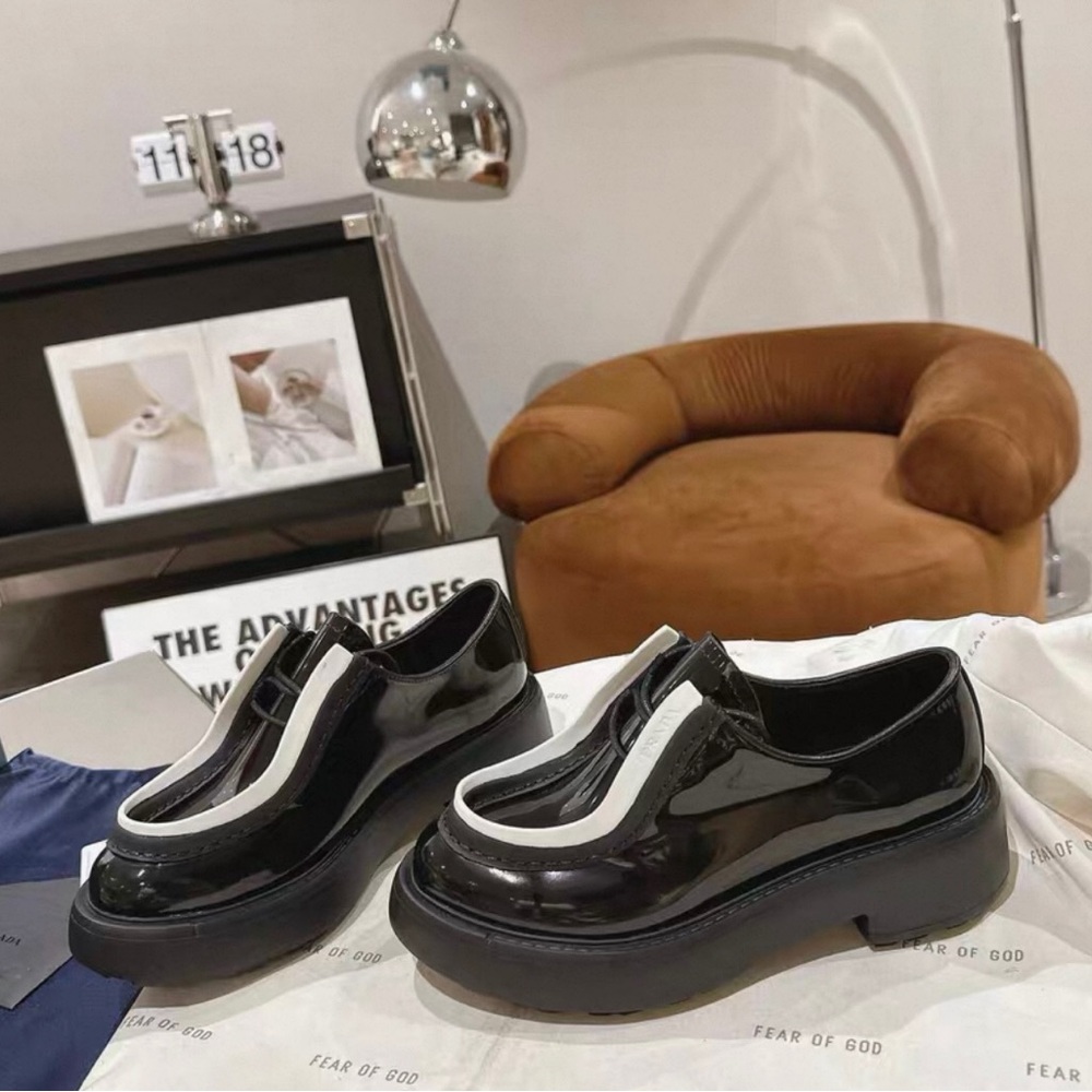 Prada Glossy Black and White Loafers - Picture 6 of 6